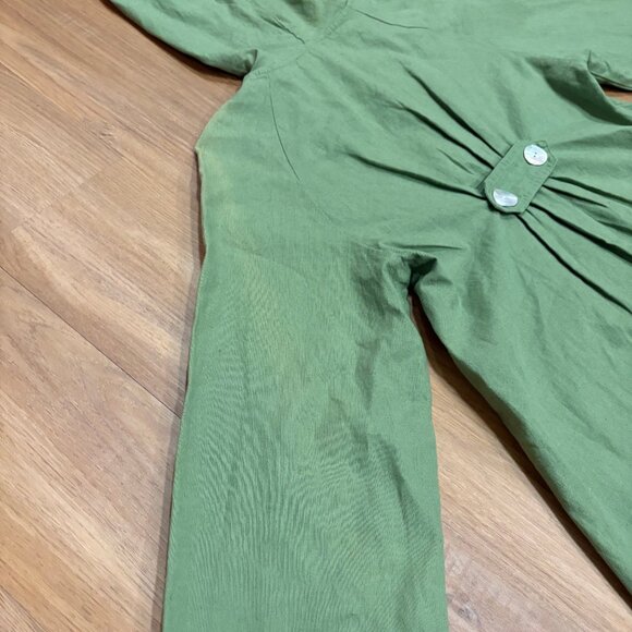 Carre Noir Green Linen-Cotton Hooded Jacket (New w/ Tags)  Minor Color Variation - Picture 4 of 7